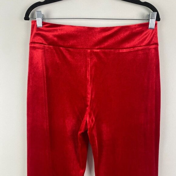 ModCloth Velvet Pull On Flare Leg Pants Size Large Red High Rise - Picture 5 of 9
